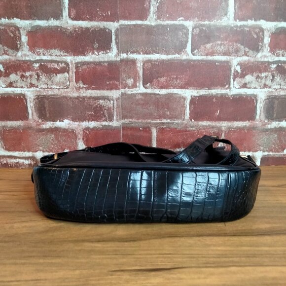 Brahmin Vintage Crossbody Bag Black Leather Melbourne Crocodile Embossed - Picture 3 of 8